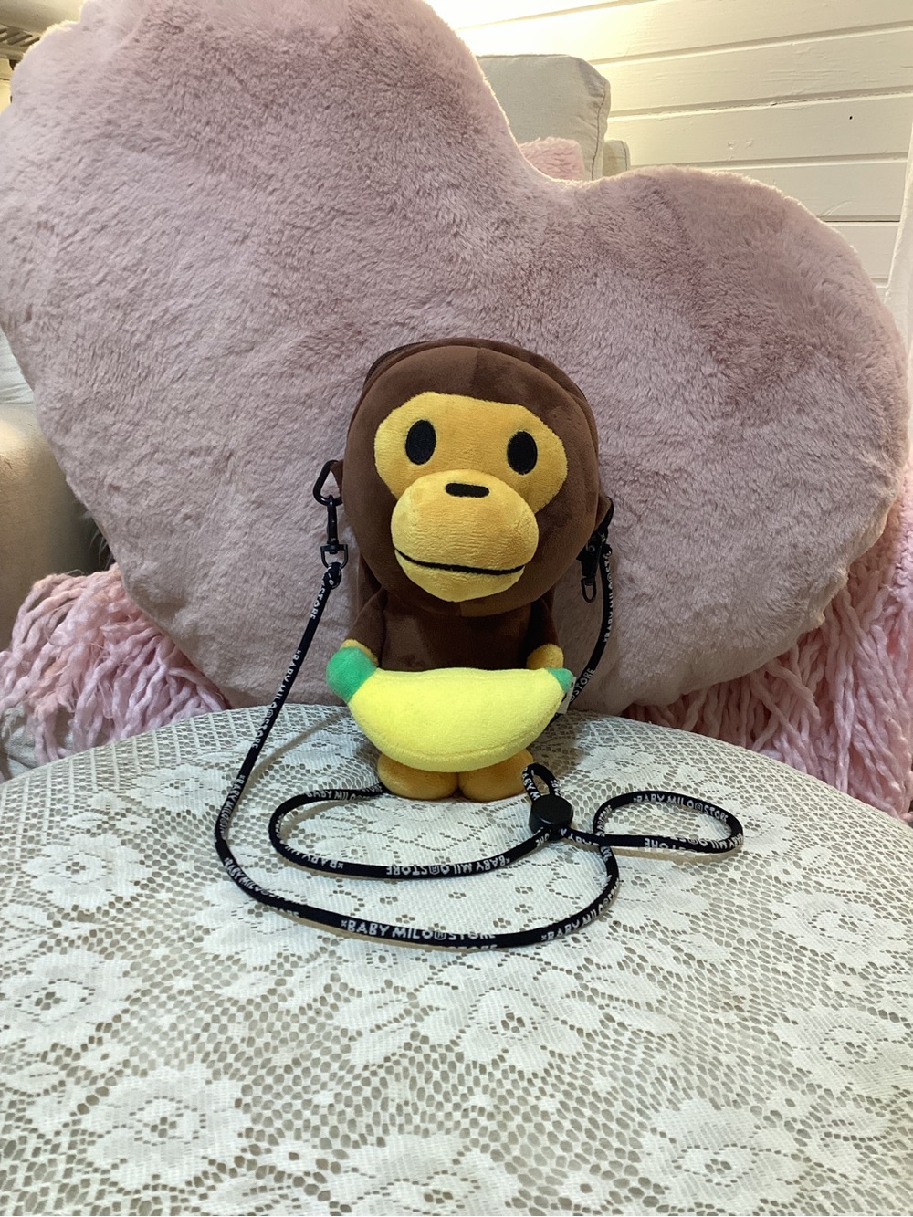 BAPE A Bathing Ape Baby Milo Monkey Crossbody Bag with Yellow Banana